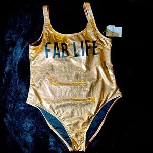 Rose gold metallic faux leather bodysuit XL